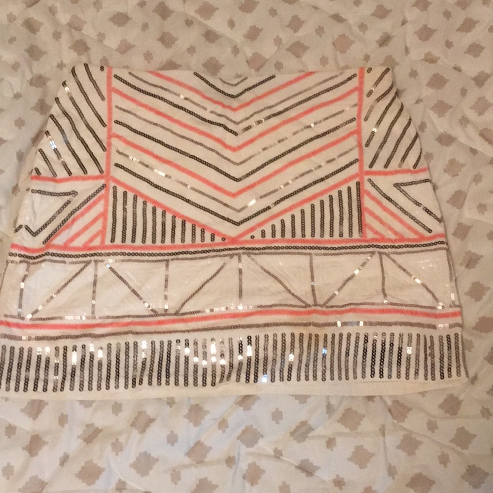 Express sequin shiny mini skirt tribal print pink